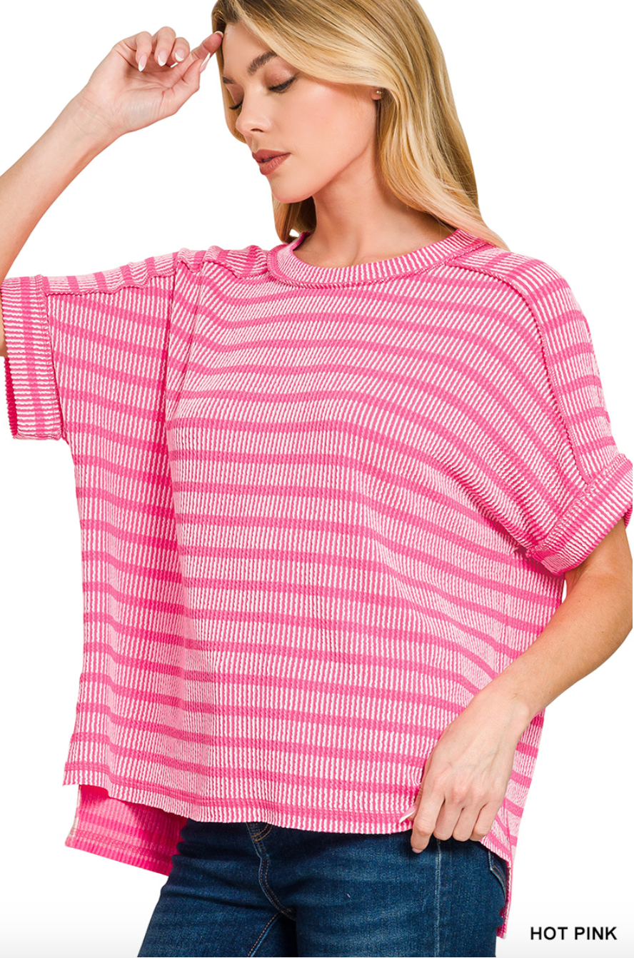Raised Ribbed Striped Top