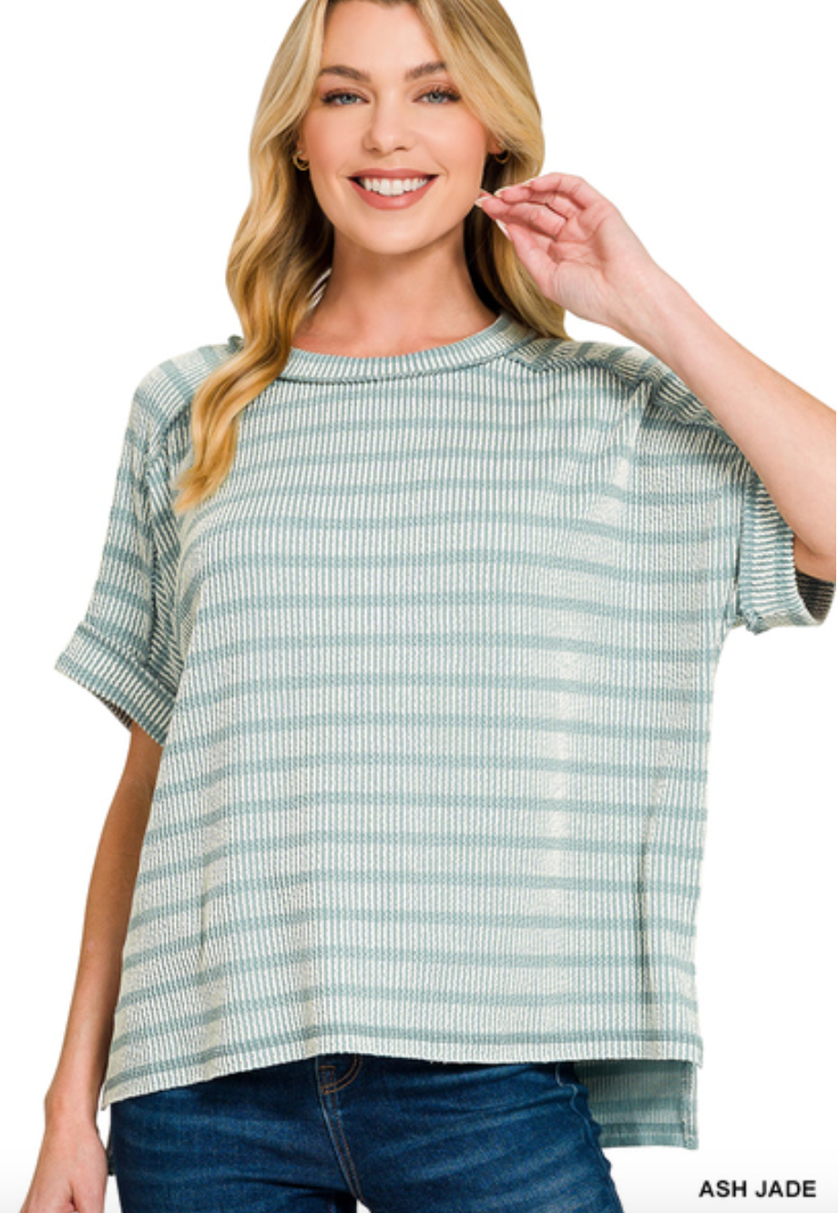 Raised Ribbed Striped Top