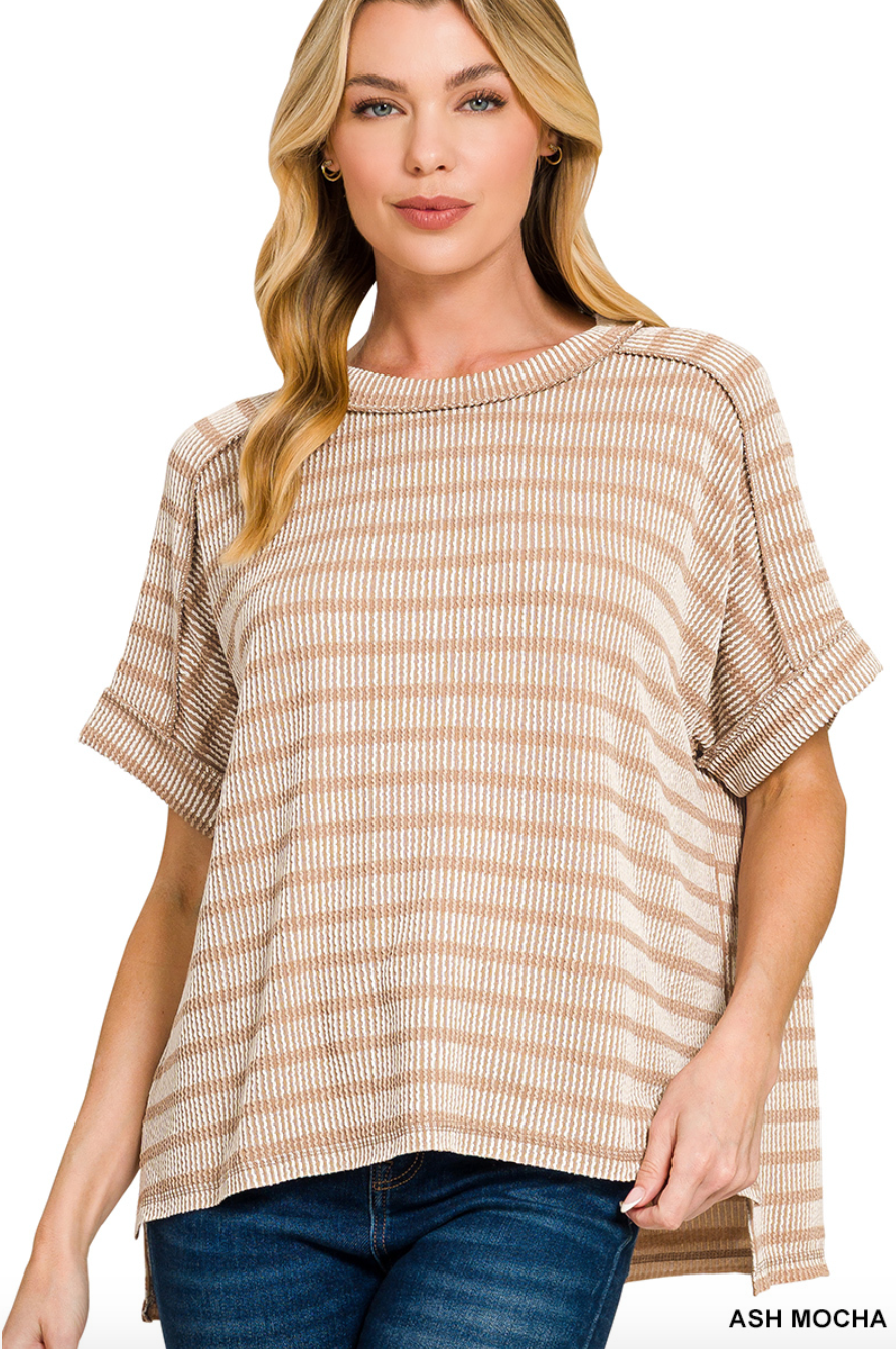 Raised Ribbed Striped Top