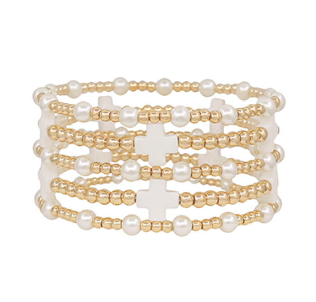 Cross Pearl Bracelets Set
