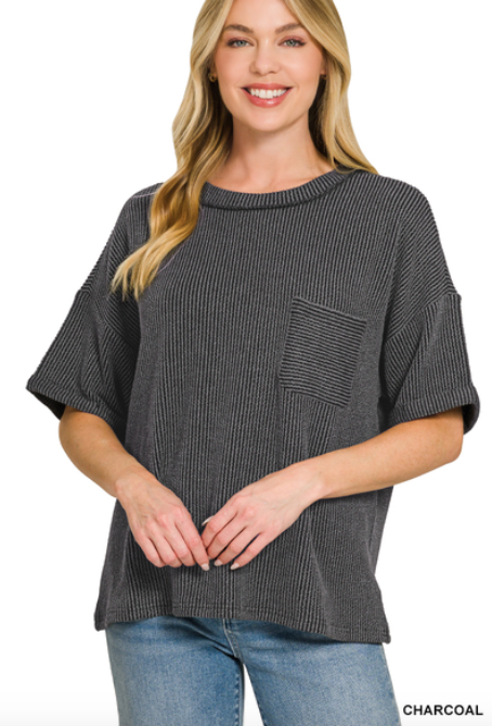 Ribbed Front Pocket Top