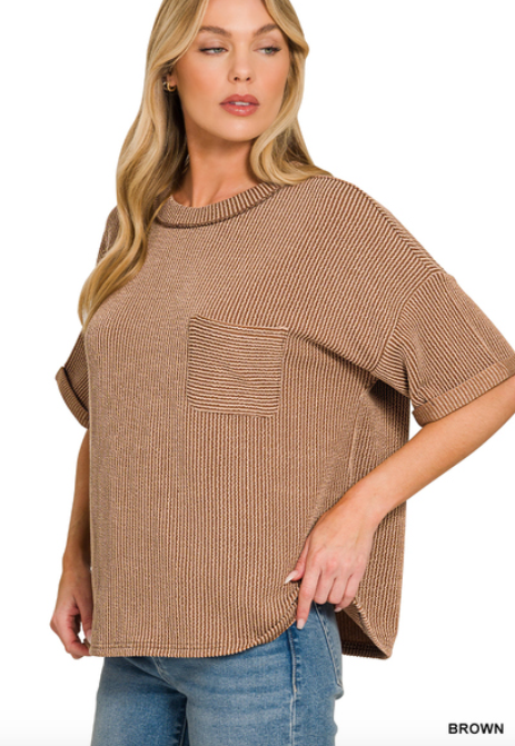 Ribbed Front Pocket Top