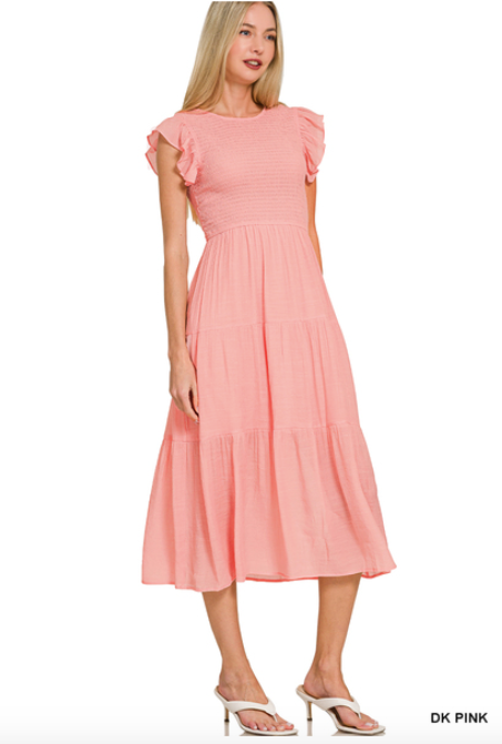 Woven Smocked Midi Dress