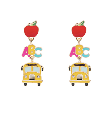 School Bus & Apple Earrings