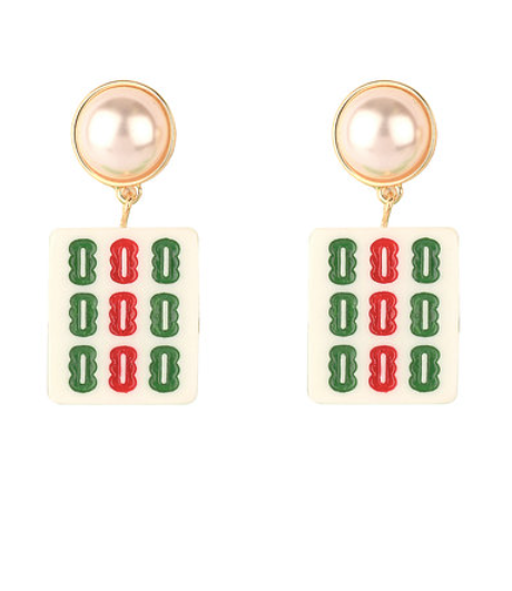 Mahjong & Pearl Earrings
