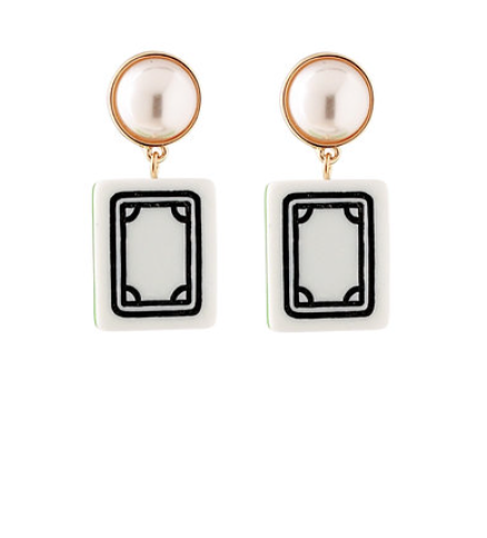 Mahjong Tile w/Pearl Earrings
