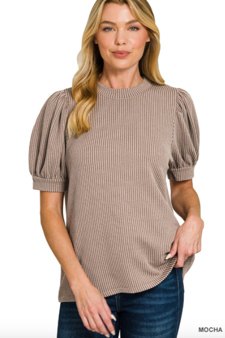 Ribbed Puff Sleeve Top