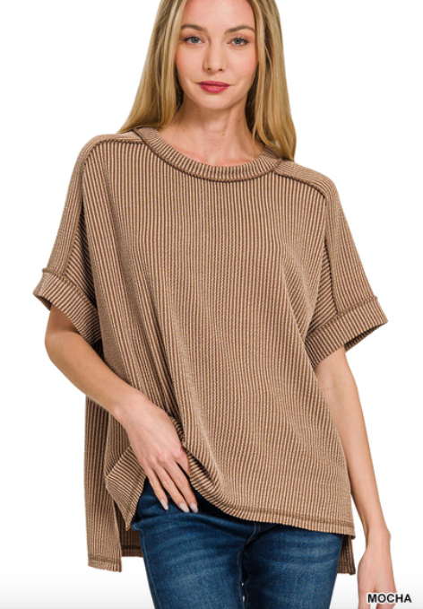 Raised Ribbed Side Slit Top
