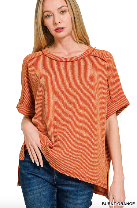 Raised Ribbed Side Slit Top