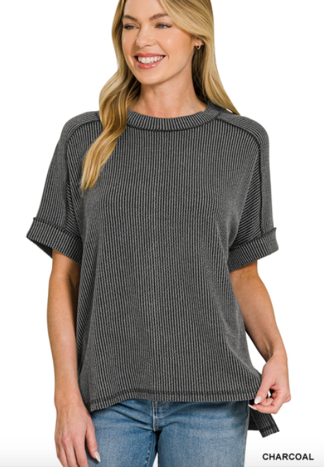 Raised Ribbed Side Slit Top