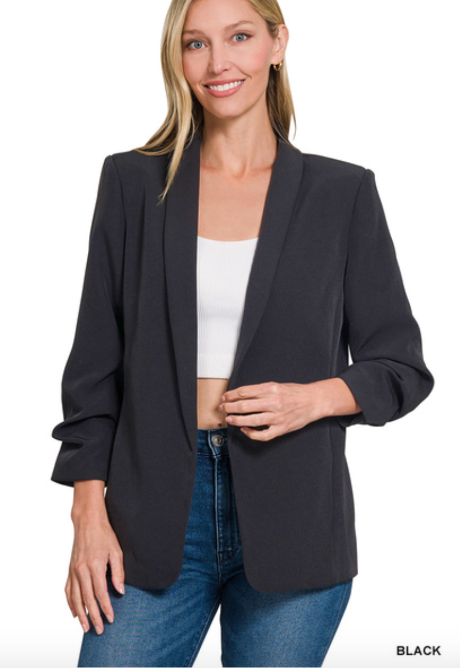 Ruched Sleeve Blazer