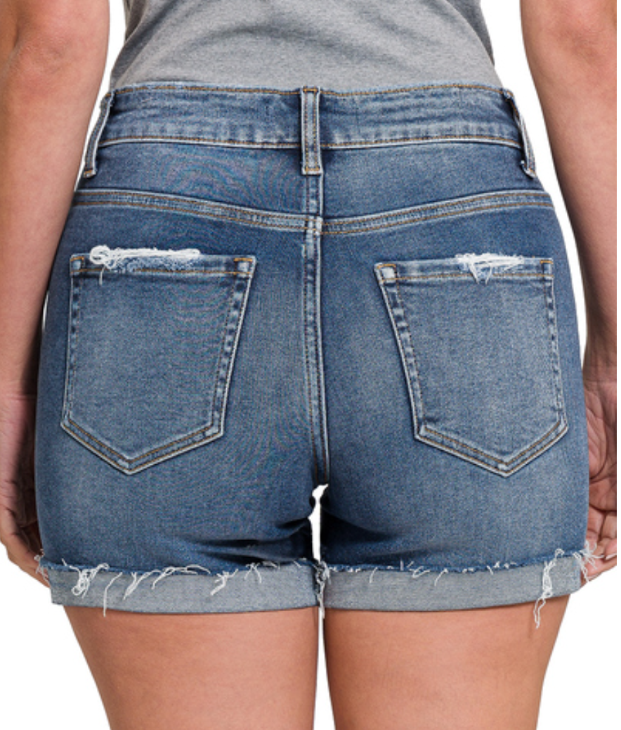 Distressed Cuffed Denim Shorts