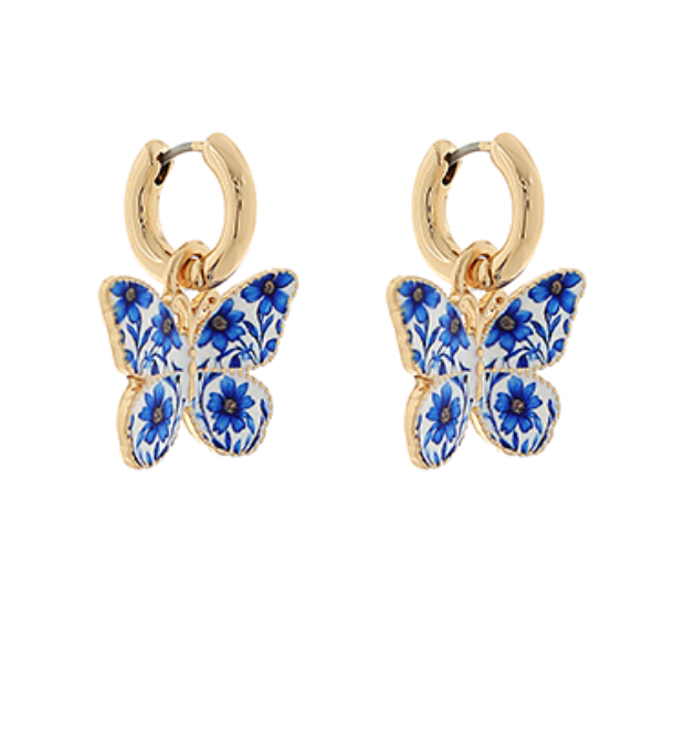 Floral Butterfly Hoop Earrings