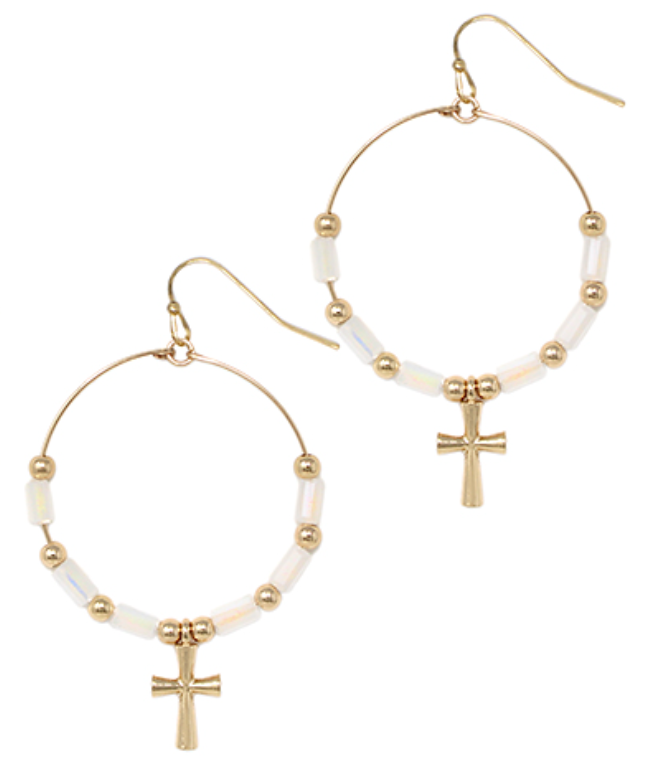 Beaded Circle & Cross Earrings