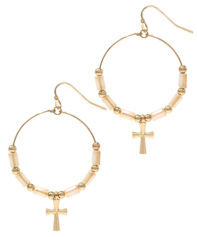 Beaded Circle & Cross Earrings