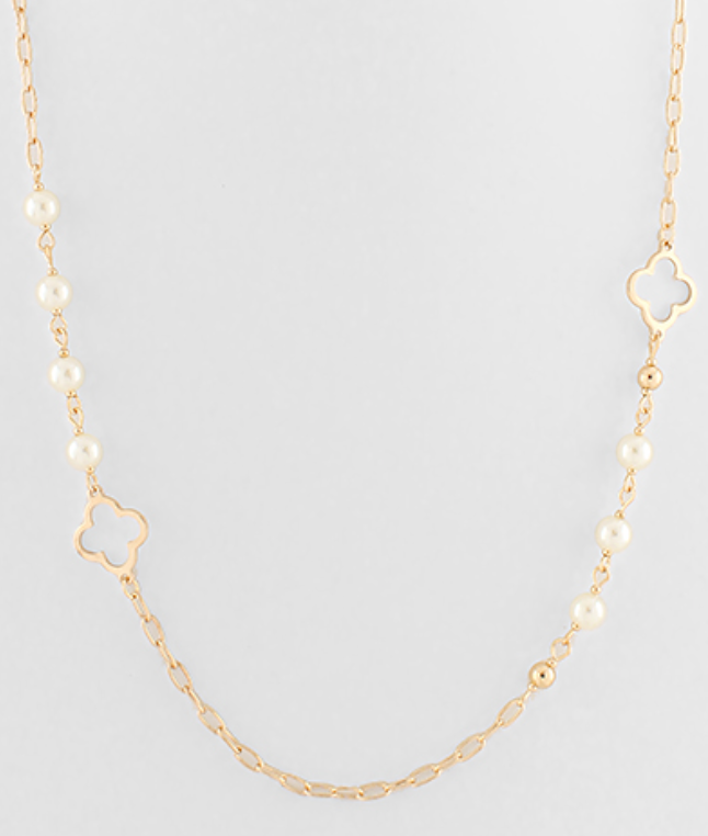 Clover Pearl Long Necklace
