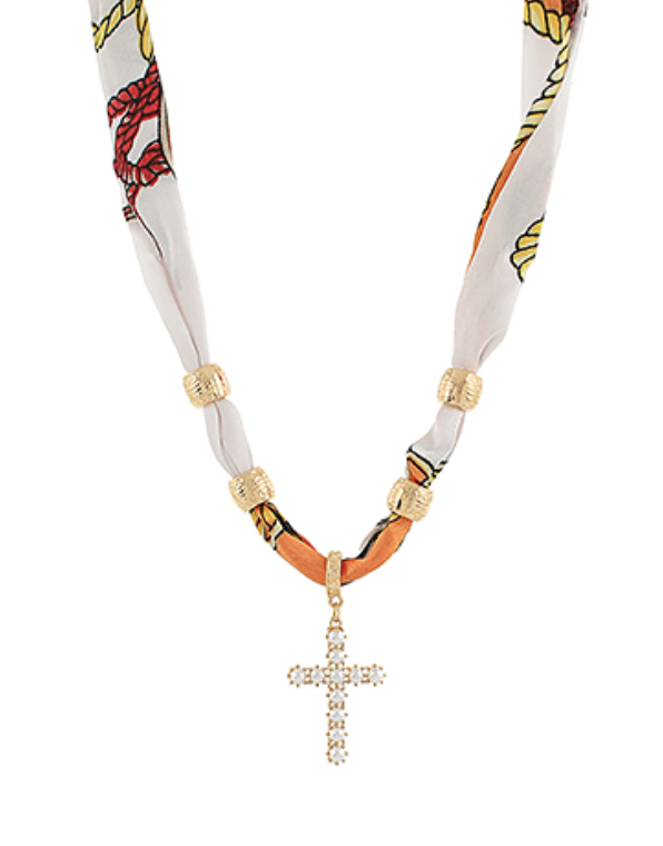 Pearl Cross Scarf Necklace