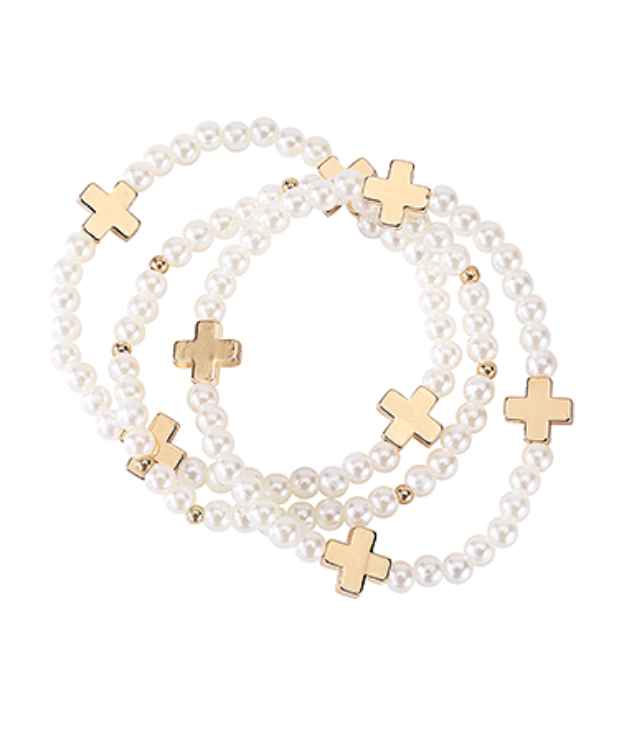 Cross Pearl Bracelet Set