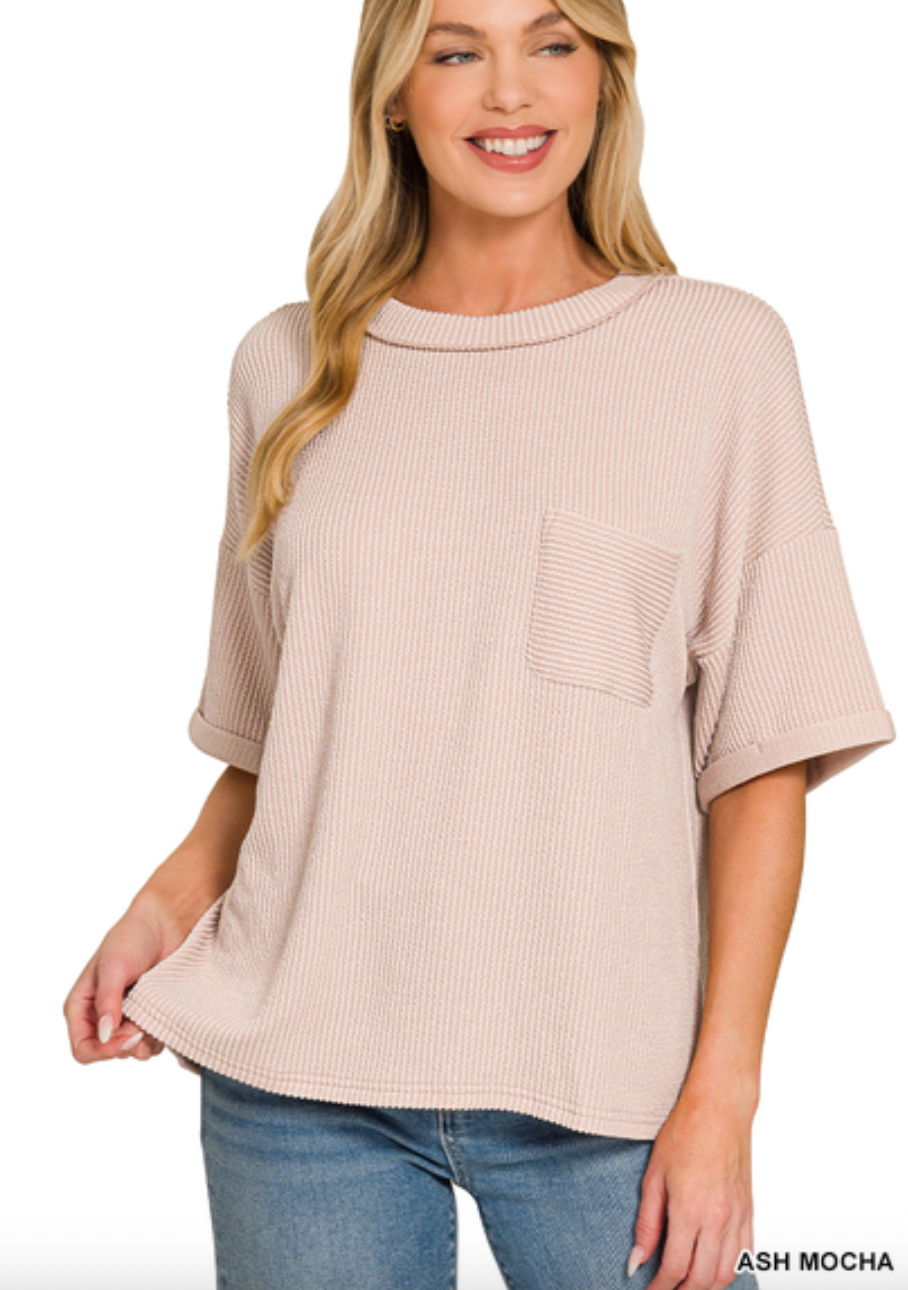 Ribbed Front Pocket Top