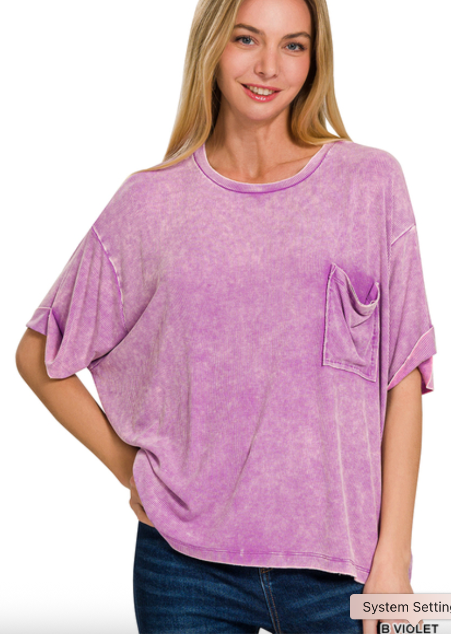 Washed Ribbed Cuffed Top