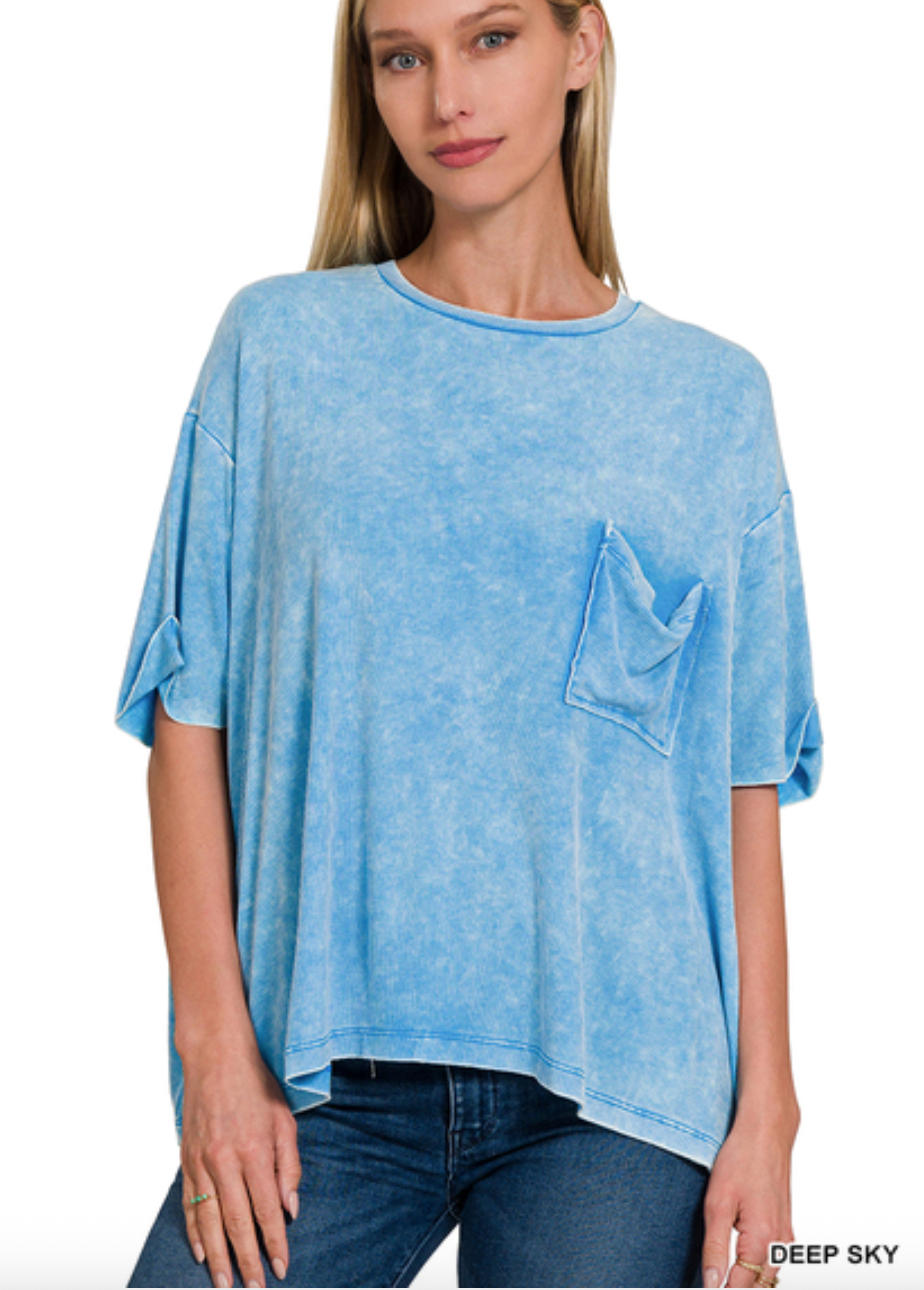 Washed Ribbed Cuffed Top