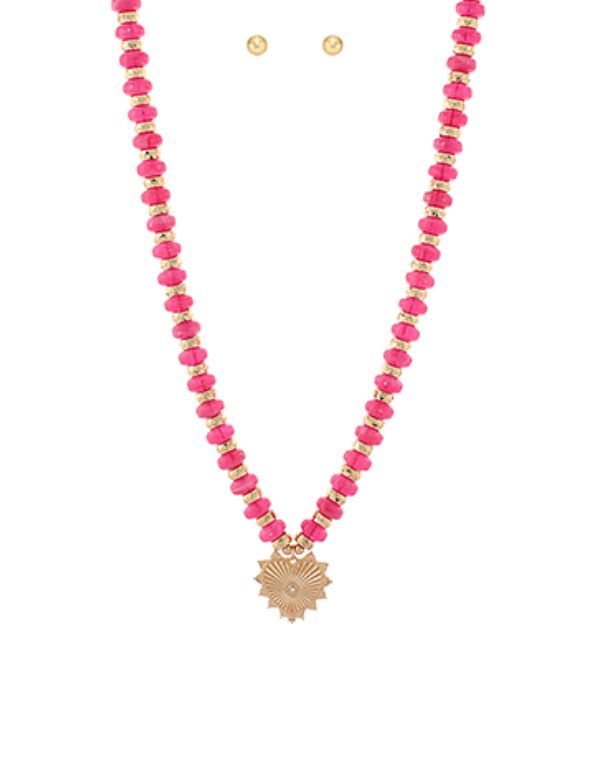Fuchsia Heart Bead Necklace