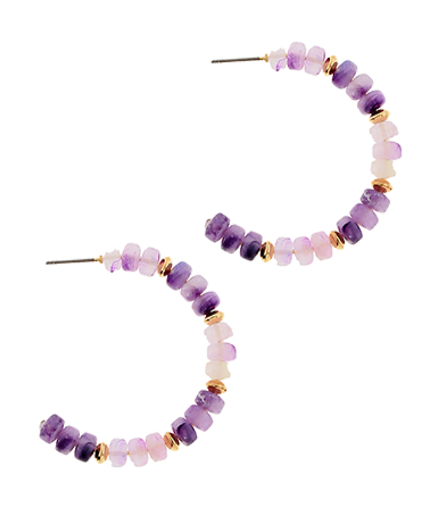 Color Stone Beaded Hoops