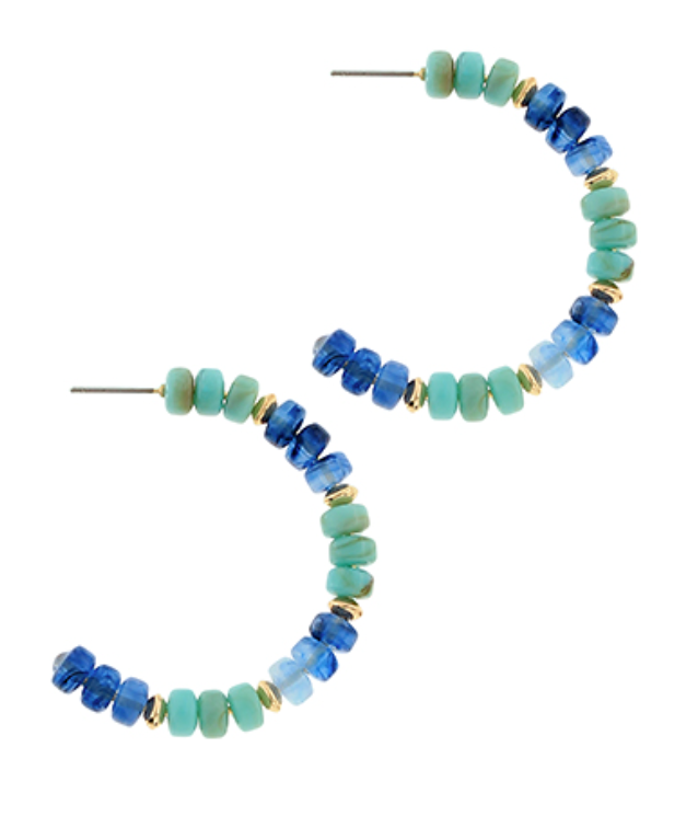 Color Stone Beaded Hoops
