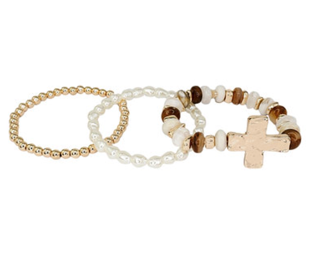 Cross Charm Bead Bracelet Set