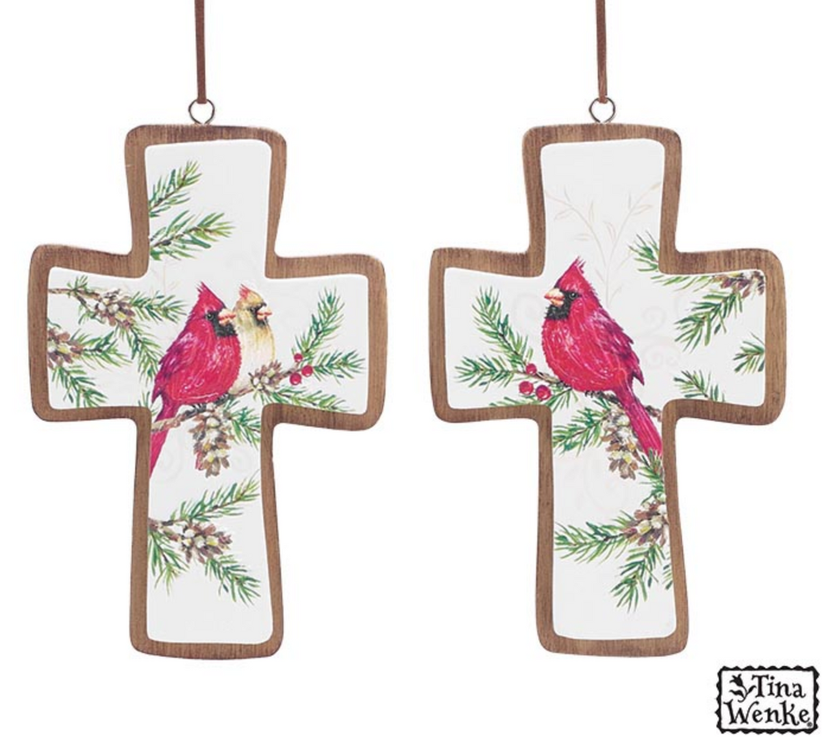Wooden Cross Cardinal Ornament