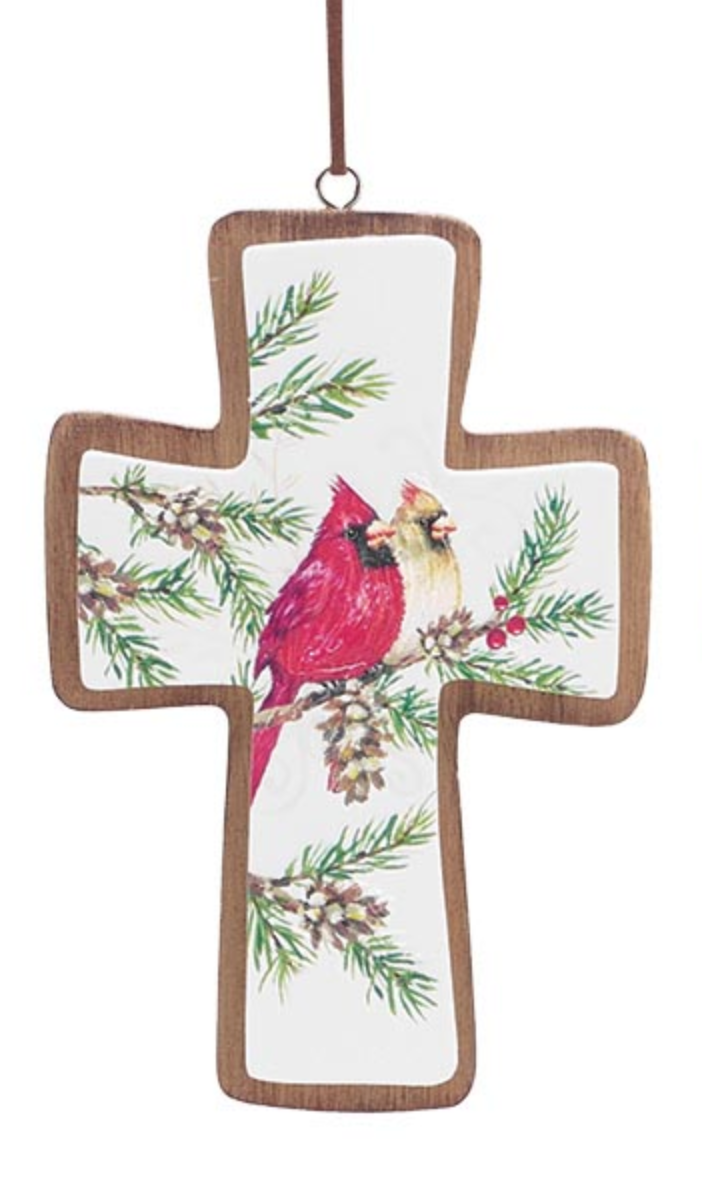 Wooden Cross Cardinal Ornament