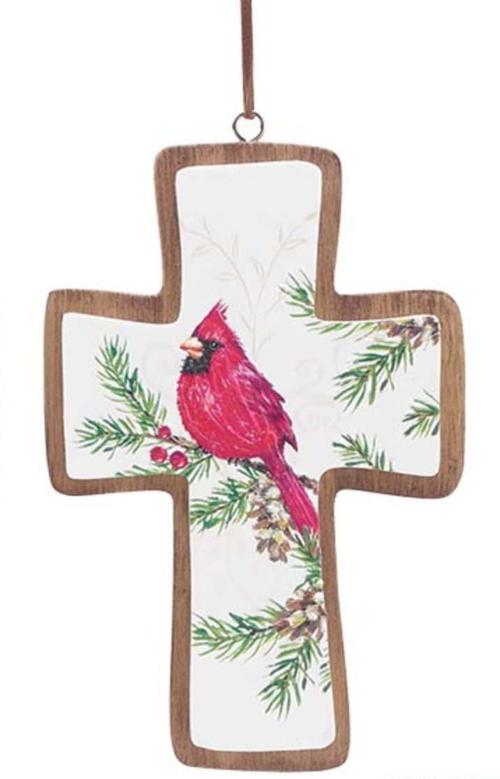 Wooden Cross Cardinal Ornament