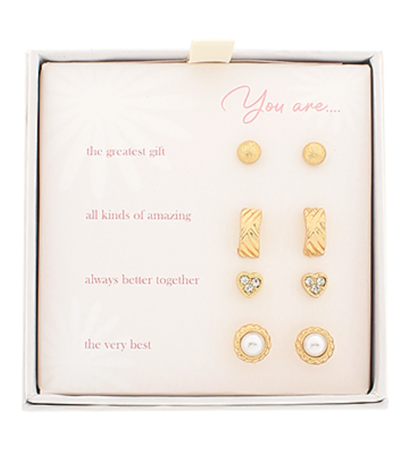 4 Pair Box Earring Set