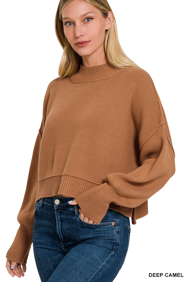 Side Slit Oversized Cropped Sweater