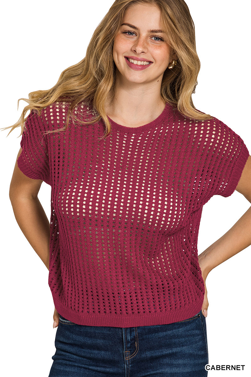 Crochet Knit Sheer Sweater