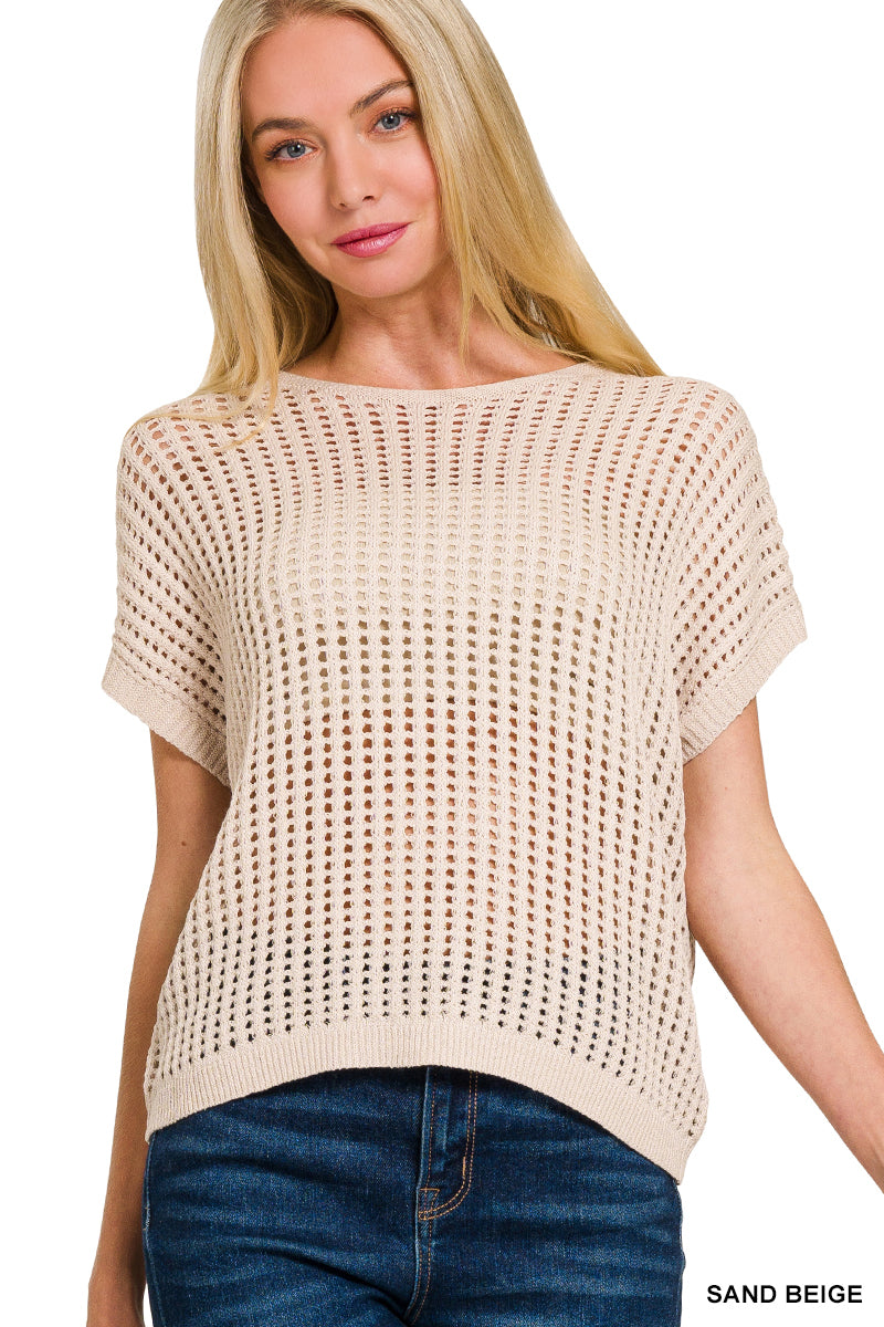 Crochet Knit Sheer Sweater