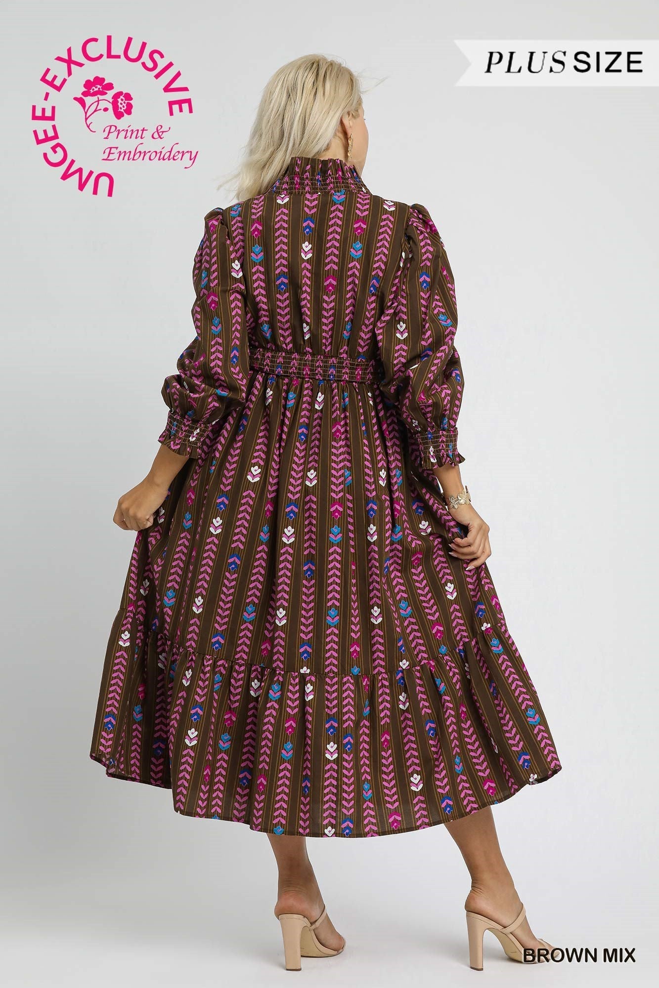 Brown Printed Midi Dress