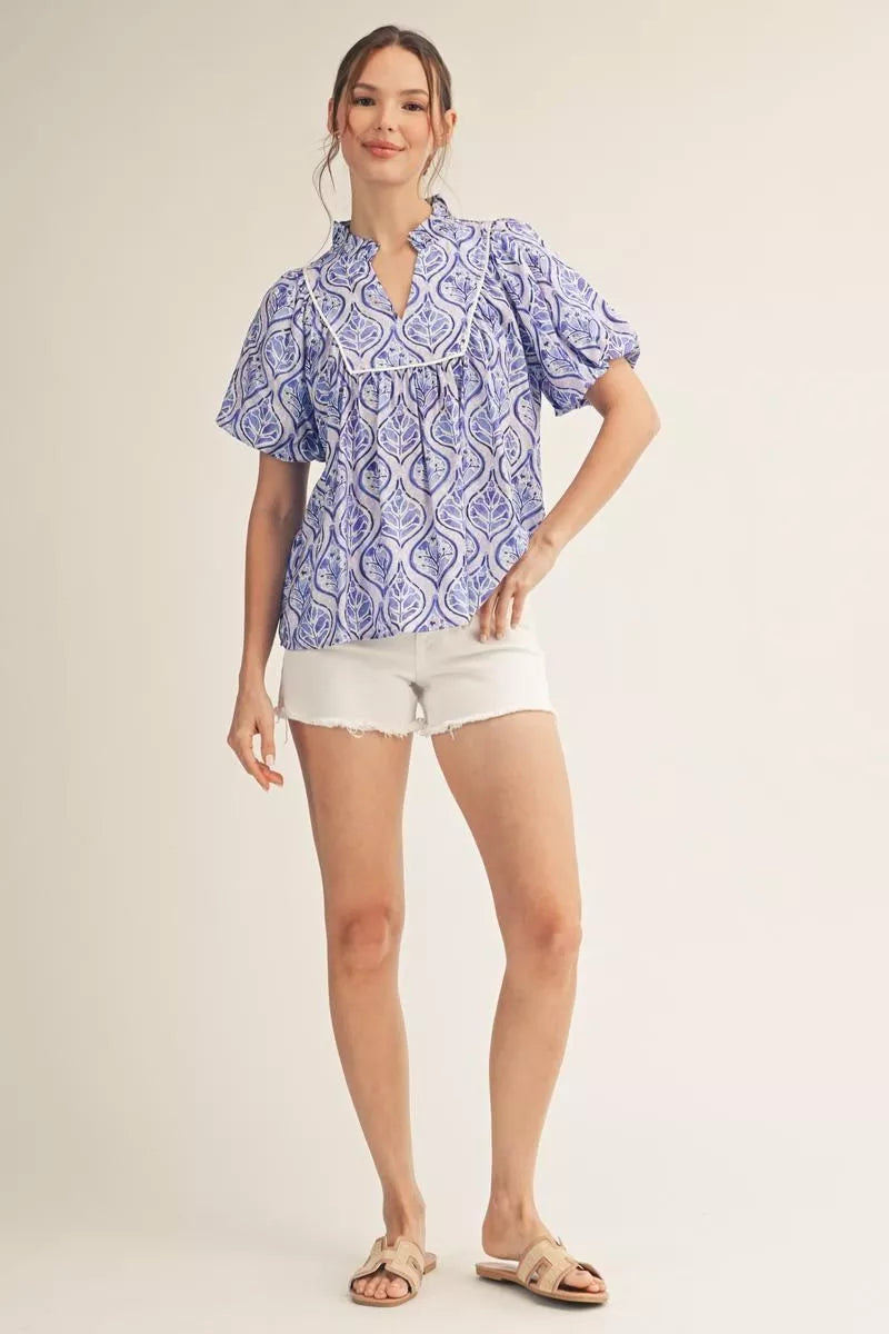Royal Floral Ruffled Top