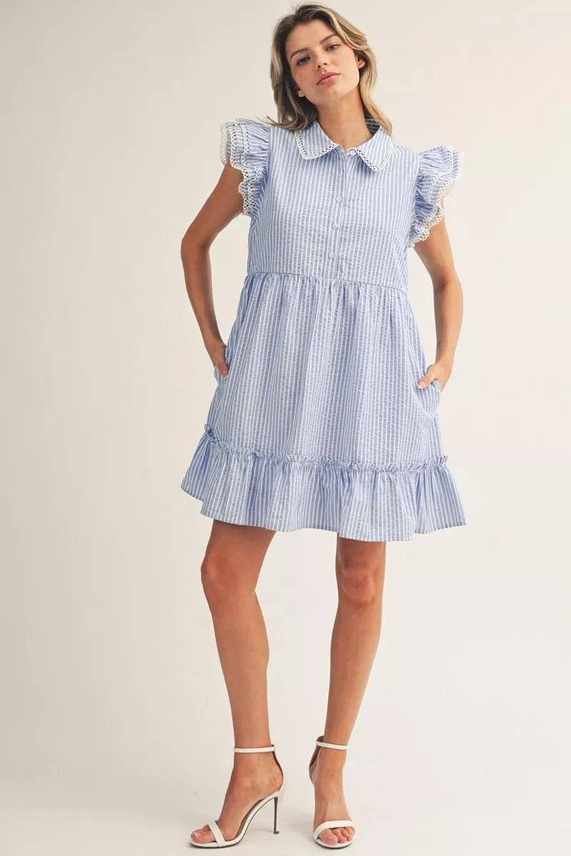 Blue Scalloped Stripe Dress