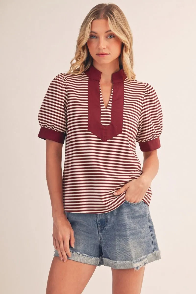 Striped Puff Sleeve Top