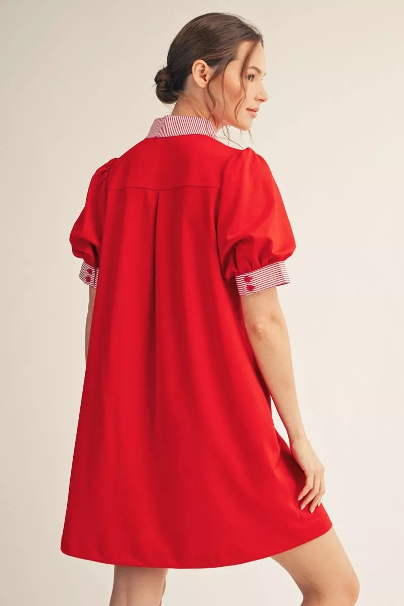 Red Puff Striped Dress