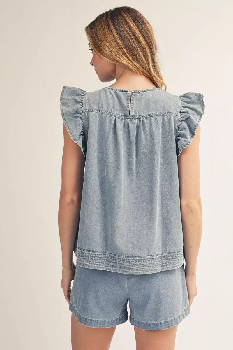 Denim Pleated Top