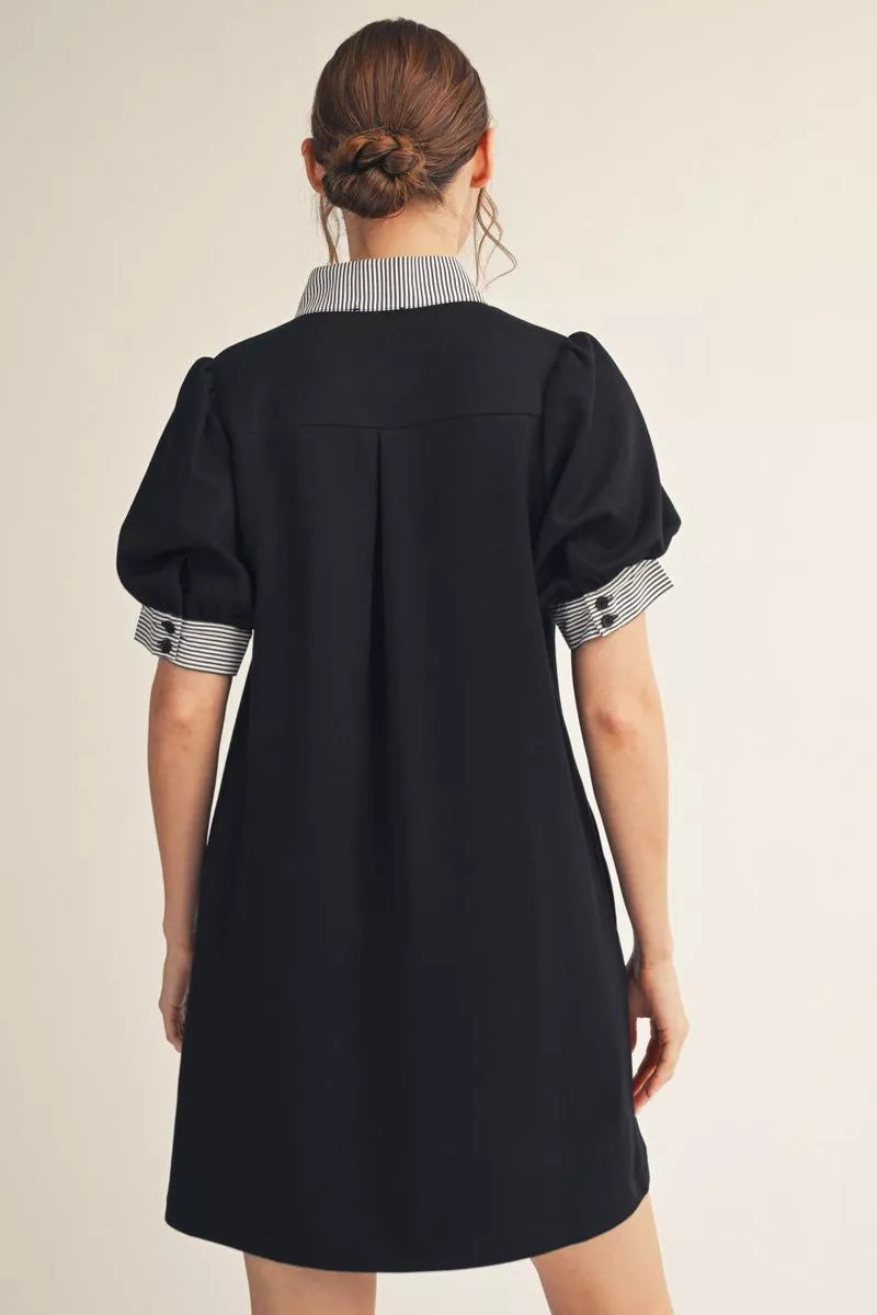 Black Puff Striped Dress