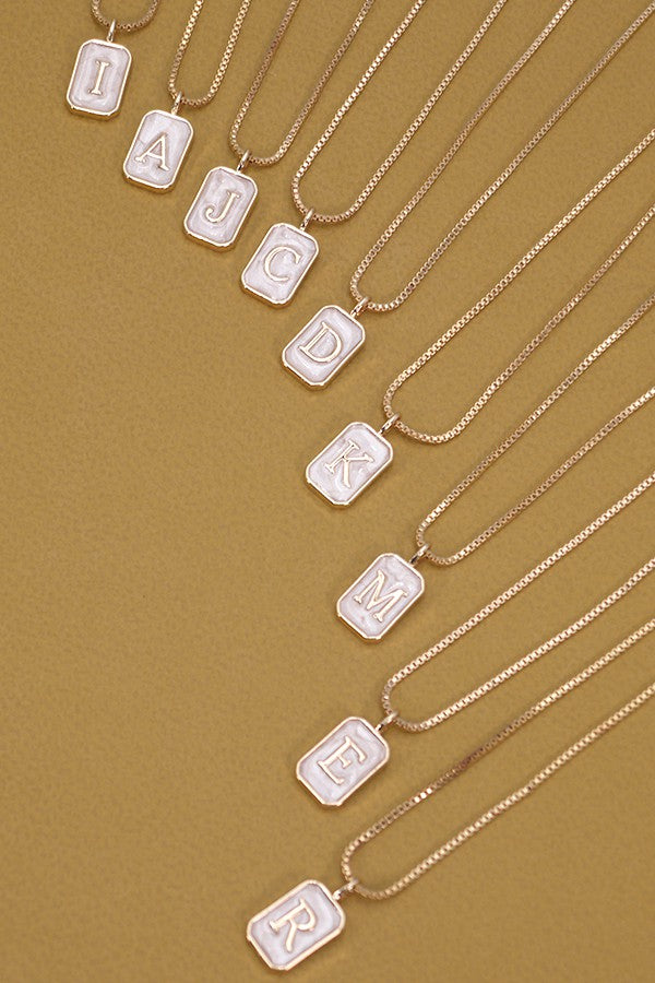Pearl Rectangle Initial Necklace