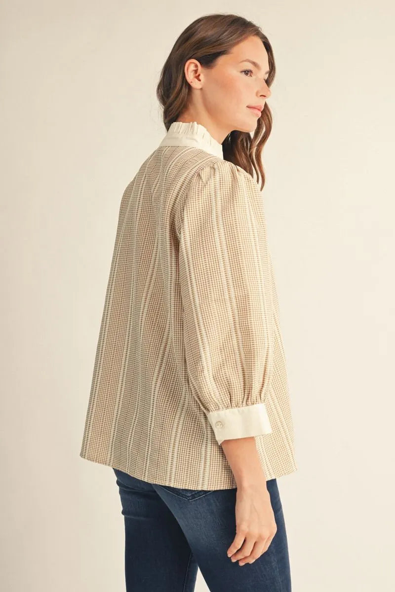 Taupe Gingham Check Top