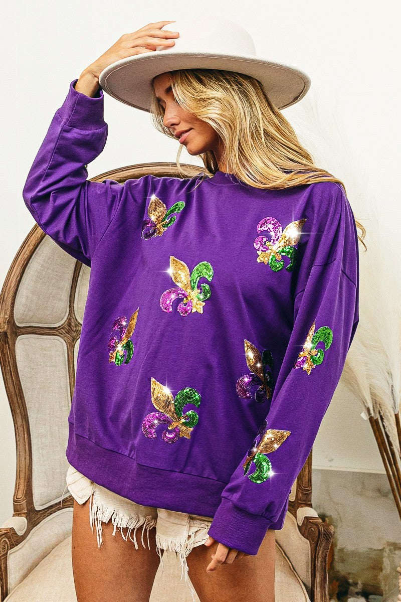 Purple Fleur De Lis Pullover