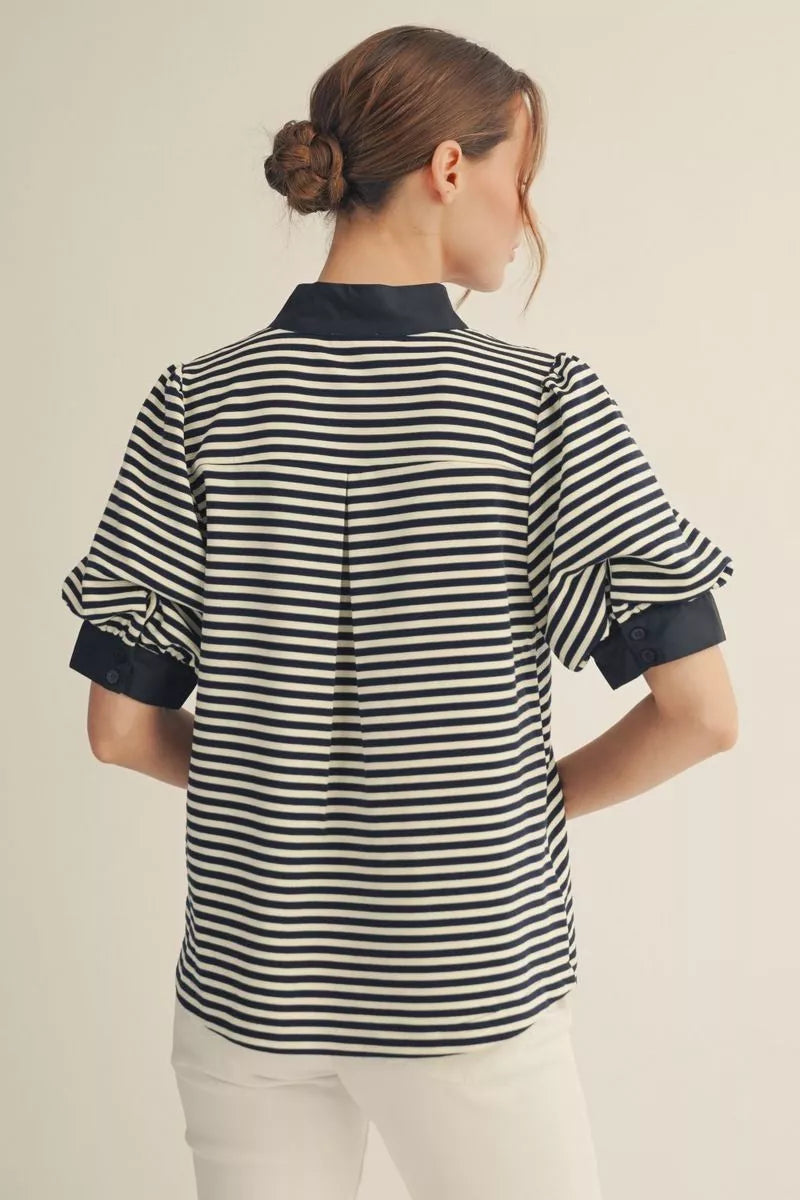Striped Puff Sleeve Top