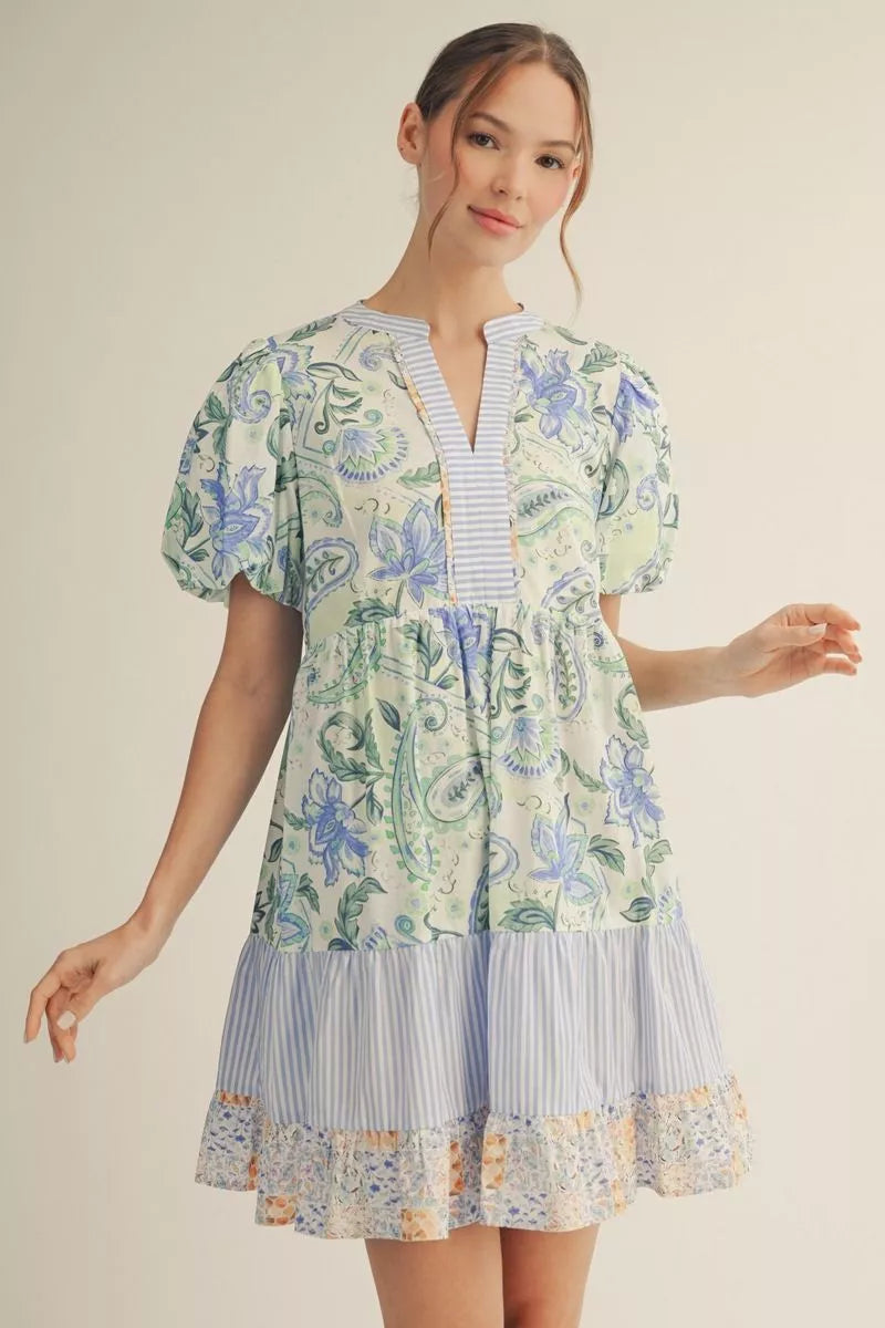 Blue Paisley Tiered Dress