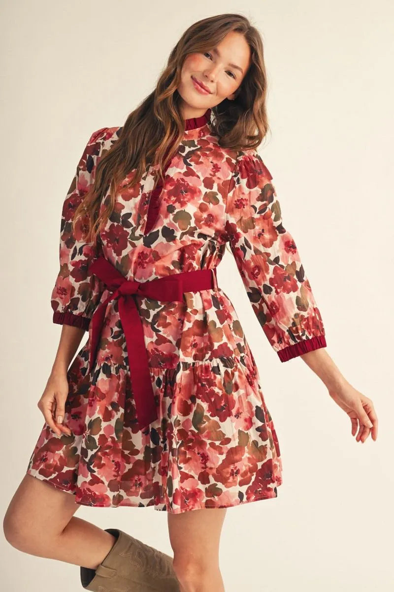 Mauve Floral Ruffle Dress