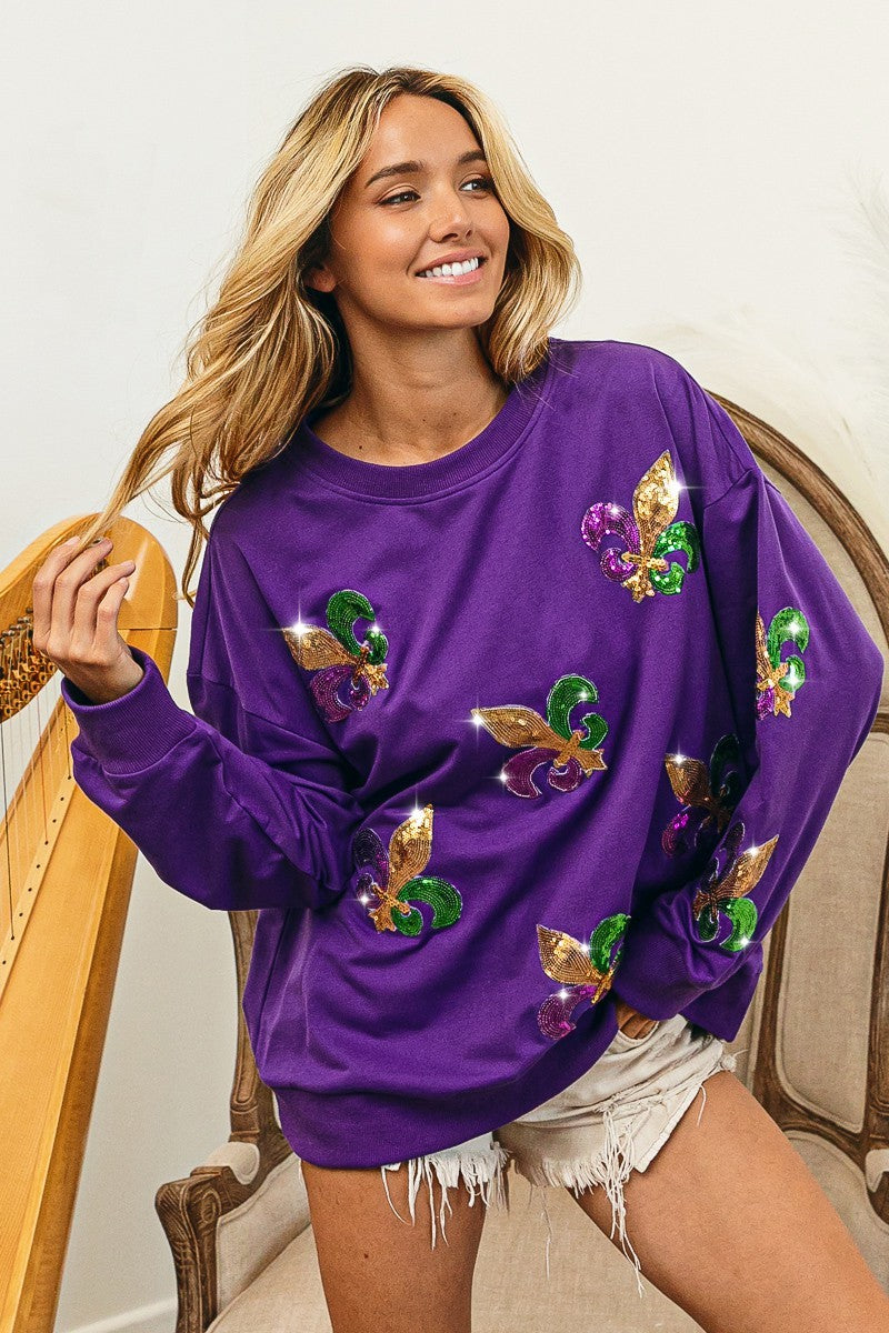 Purple Fleur De Lis Pullover